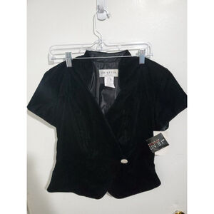 J.R. Nites Vintage Black Satin Blazer with Rhinestone Detail Sz 8